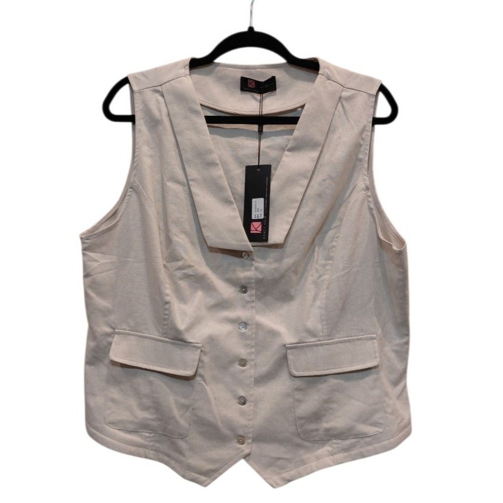 Kancy Kole Button Up Vest Top Linen Cotton 2XL Cream Beach Coastal Lagenlook